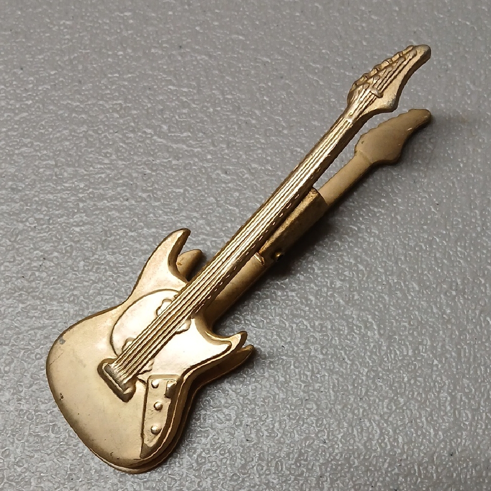 Vintage Metal Brasstone Guitar Spring Clip Letter Holder 4.75" Fender Strat RARE